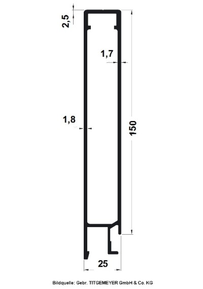 Bordwandprofil / Oberes Abschlussprofil 150 mm eloxiert